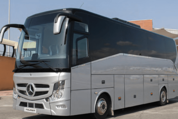 a bus parked in a parking lot