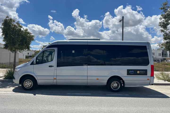 a bus parked in a parking lot